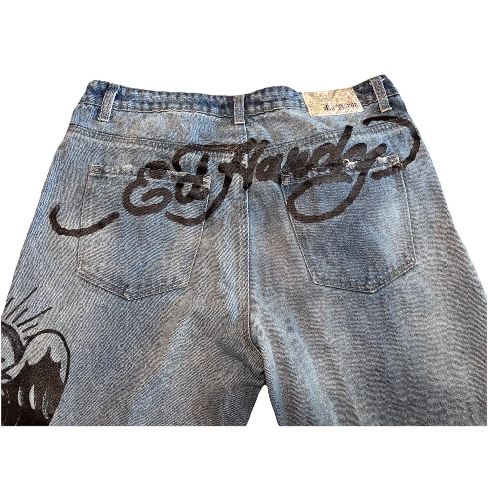Vintage Y2K Ed Hardy‎ Jeans Denim Death Before Dishonor Distressed Size 34x30